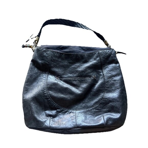 Vintage The Sak Indio Black Leather Hobo Shoulder Bag Braided Strap Handbag - Picture 1 of 13